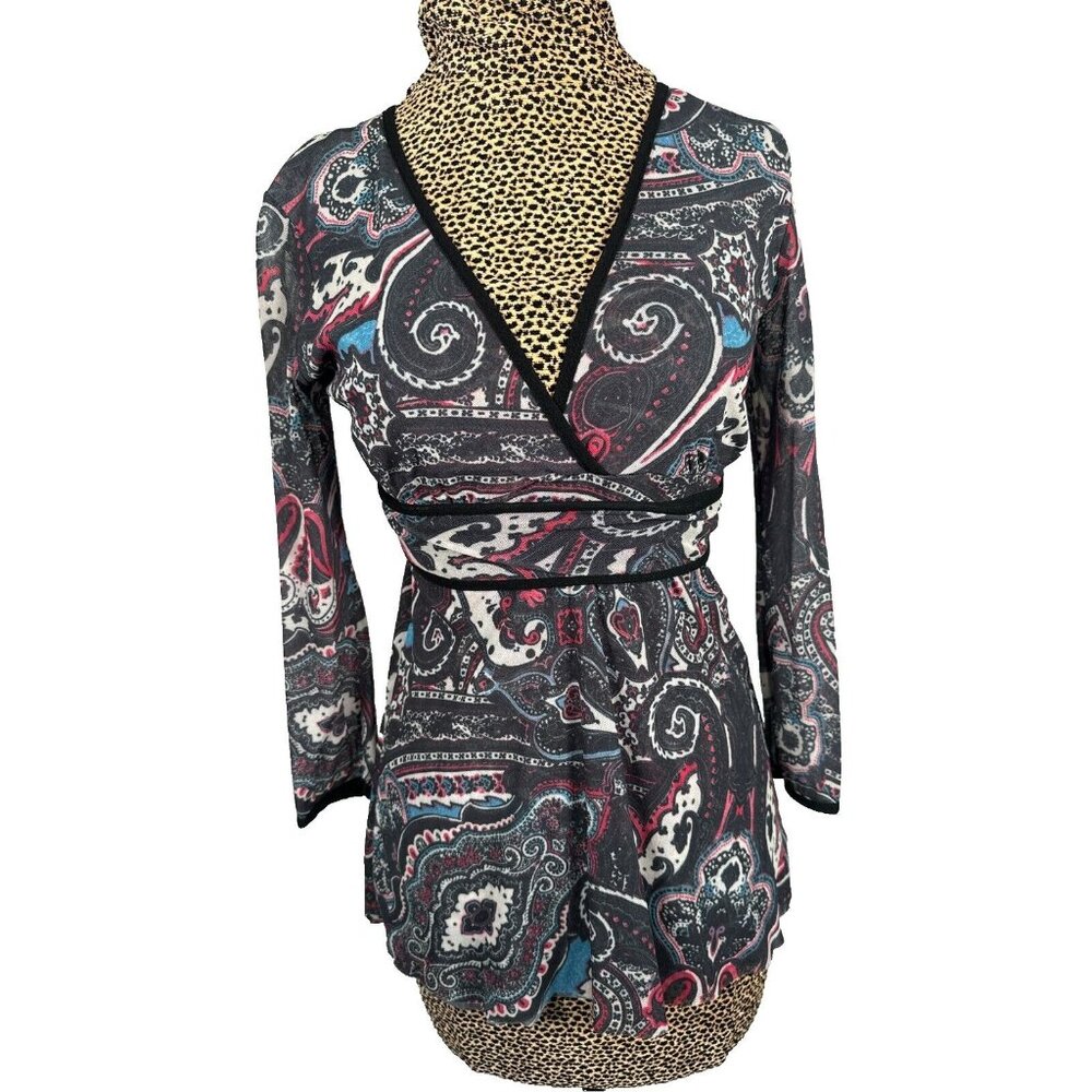 Vintage Medium Womens Top Y2K V-neck Fairy Whimsigoth Grunge Semi Sheer Babydoll